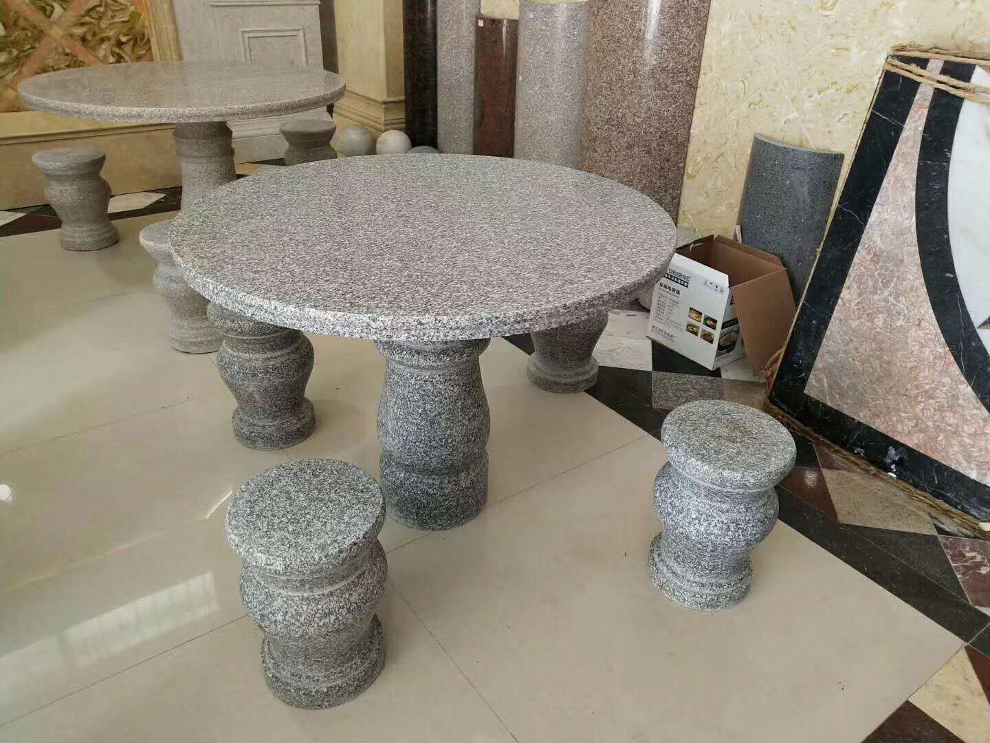 庭院石桌石凳户外大理石圆桌子 庭院摆放石头桌 公园石桌椅