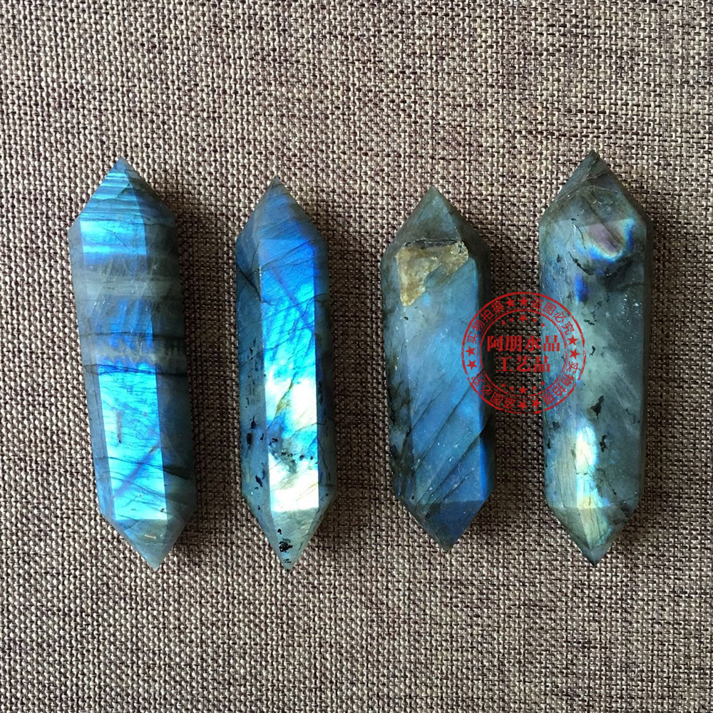 天然拉长石六棱柱双尖能量石月光石居家摆件原石打磨矿石