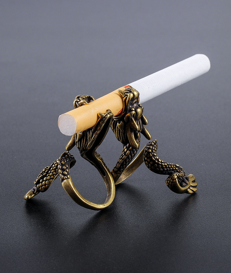 新款纯铜翔龙戒指烟托烟架抽烟指环工具烟支架戒指夹子男士夹烟器