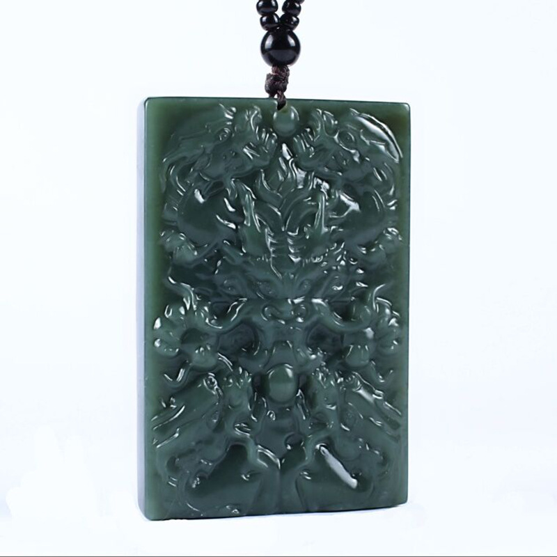 新疆和田玉青玉九龙戏珠九龙护主玉牌子生肖大龙头吊坠男女坠子