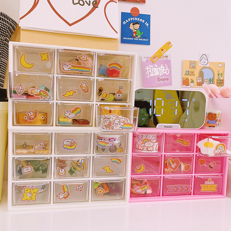 Storage Dustproof Desktop Finishing Box Student Dustproof Girl Earrings Lipstick Transparent Drawer-Type Jiugongge Storage Box