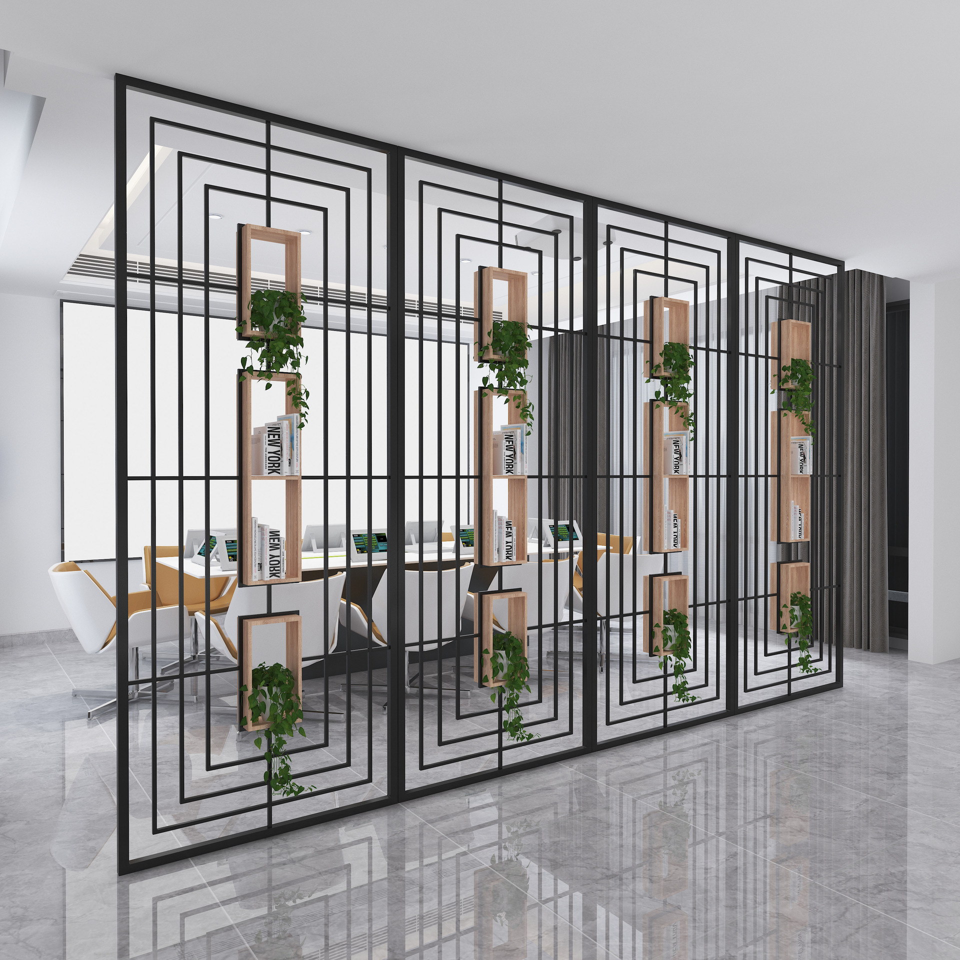 新中式镂空铁艺创意隔断屏风办公室餐厅酒店简约金属网红隔断装