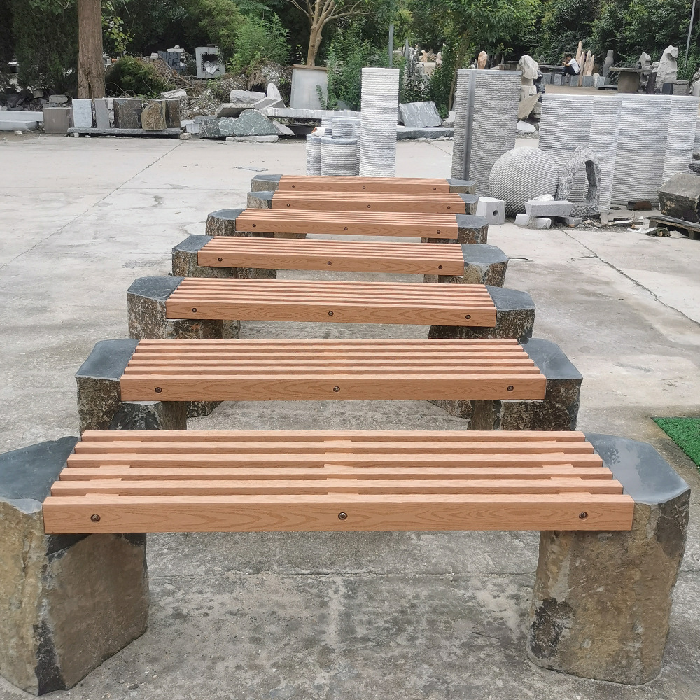 石雕公园长椅户外石质长椅防腐木室外休闲长条椅子公园小区定制