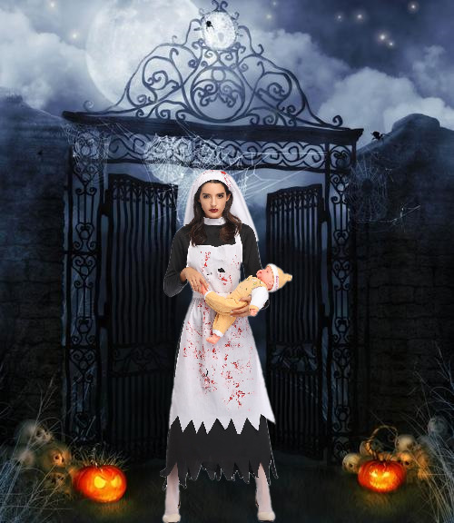 万圣节新款丧尸cosplay女鬼新娘角色染血长裙僵尸化妆舞会演出服