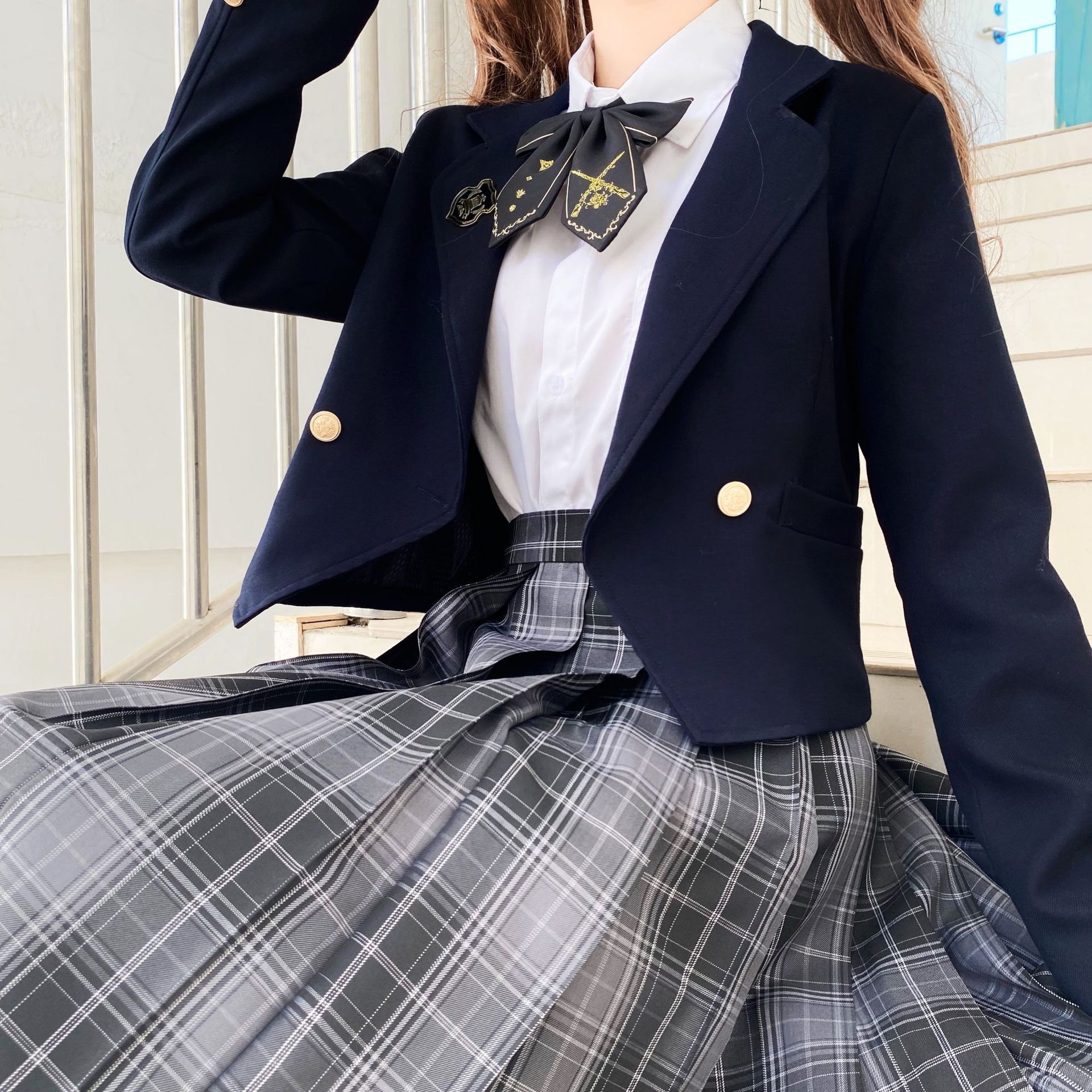 jk外套西服女黑色初秋短款女西装长袖制服学生上衣设计感小众