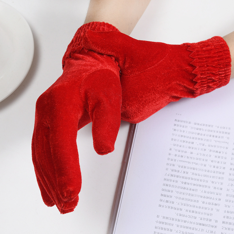 春秋冬季男女金丝绒保暖骑车开车户外广场舞蹈防风寒绒布弹力手套
