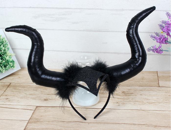 恶魔牛角发箍 万圣节鬼节装饰头饰舞会派对道具大号牛角头饰批发