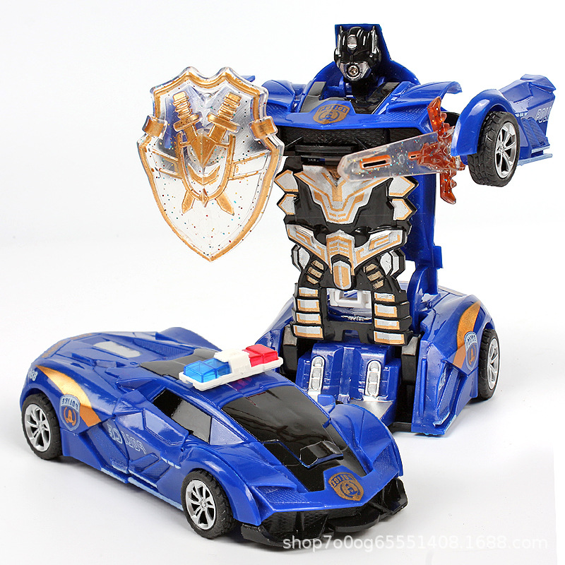 Tiktok Same Style Children's Collision Transformer Toy King Kong Boy Inertia Impact One-Click Deformation Stall Wholesale