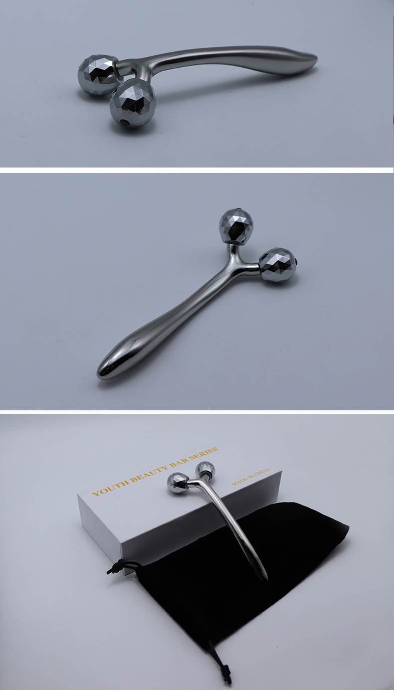 厂家好货金属材质3d瘦脸仪脸部提拉紧致y型手动双球滚轮按摩仪