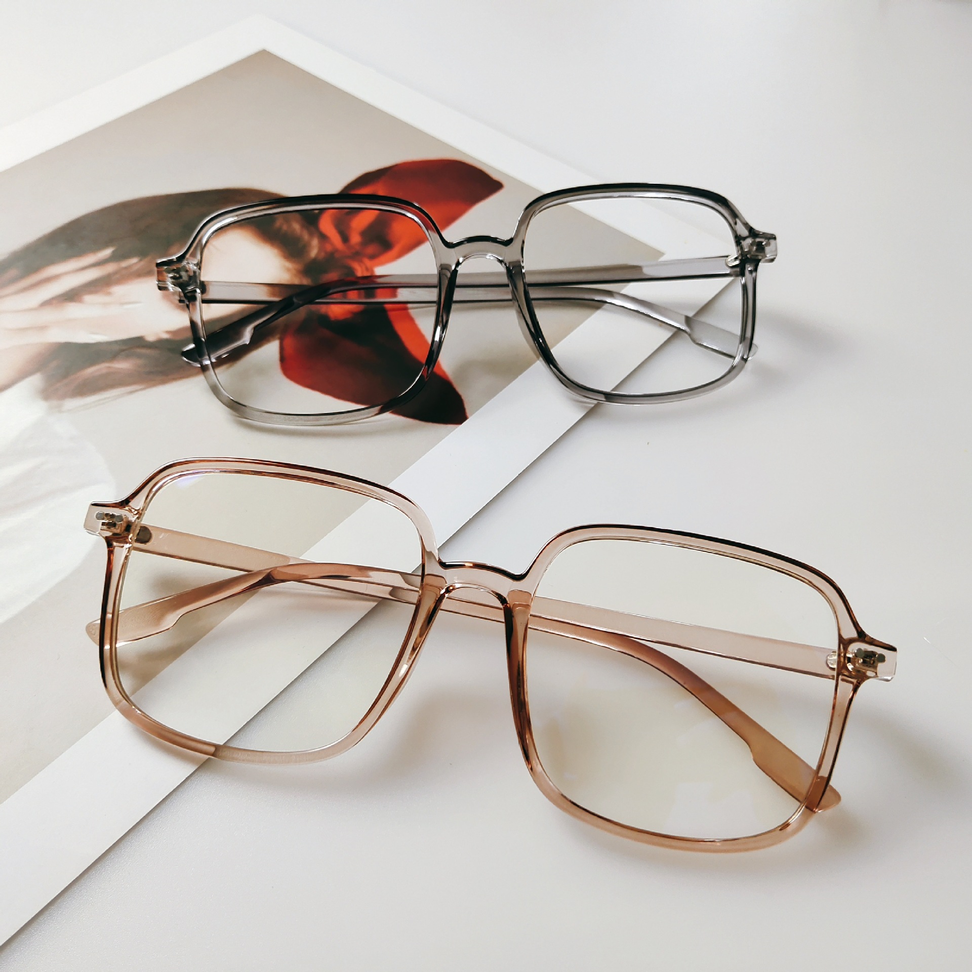 网红眼镜框 大框眼镜架透明色眼镜框复古超大镜框多边形眼镜批发