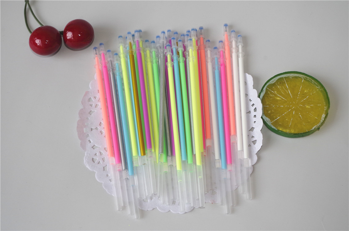 厂家直销12色荧光笔芯高光彩色笔芯闪光笔芯水粉彩中性笔芯多色笔