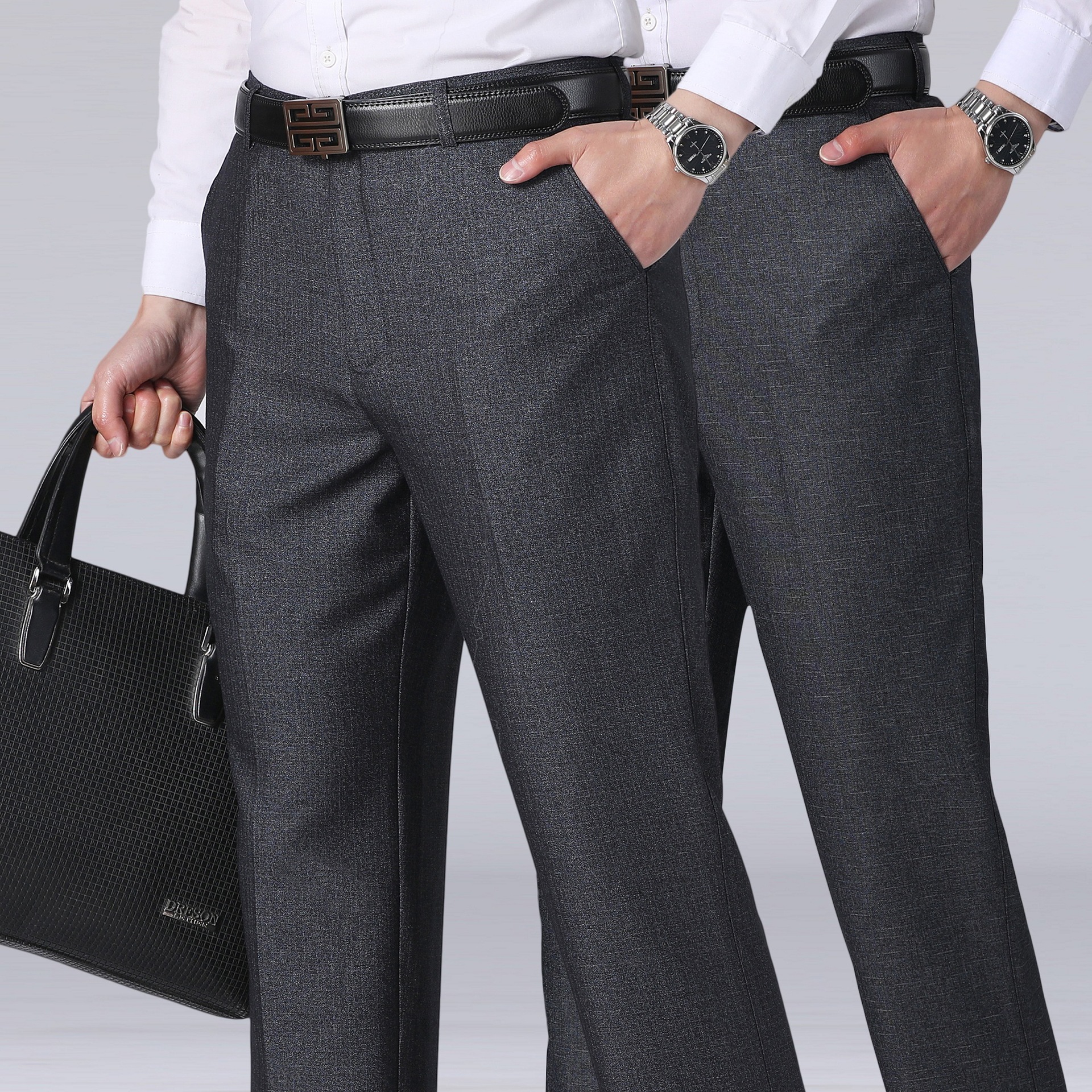 夏季薄款中年男士休闲裤直筒宽松中老年西裤爸爸装长裤子商务西裤