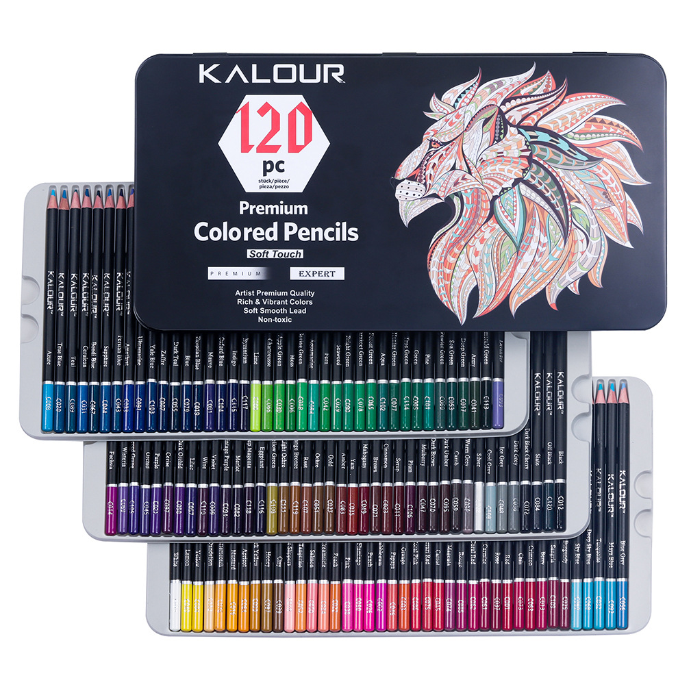 kalour cross-border new arrival 120 colored pencils iron boxes oily colored pencil set art painting stationery