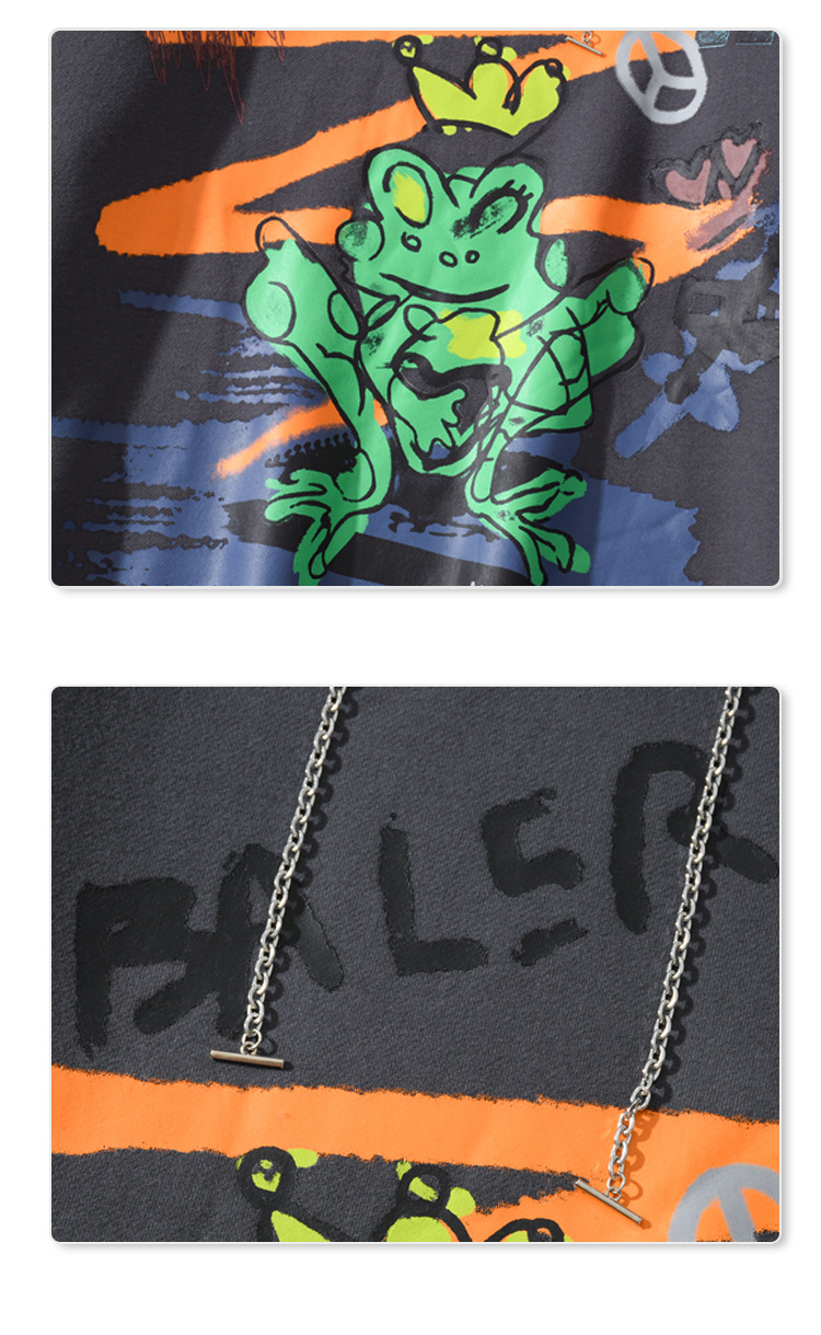 广州十三行港风潮牌青蛙涂鸦连帽卫衣男女同款加绒加厚潮流ins冬