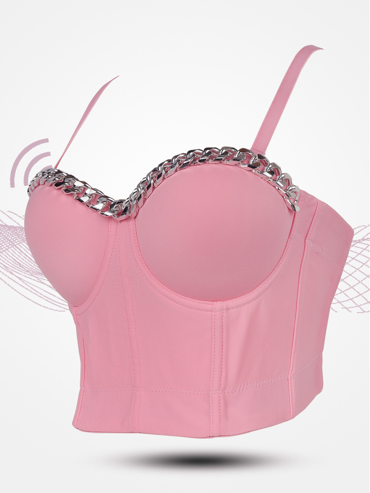 街舞抹胸女银色装饰链子立体聚拢欧美时尚内搭吊带外穿酒吧表演服