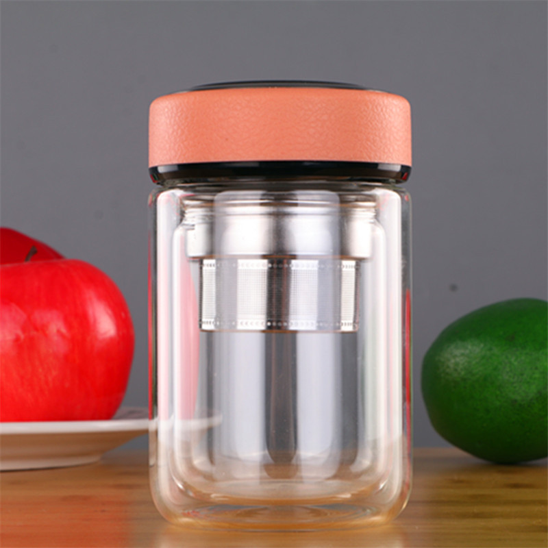 Glass Creative Cute Transparent Tea Cup European Style Tea Water Separation Portable Cup Short Stout Good-looking Insulation Water Cup