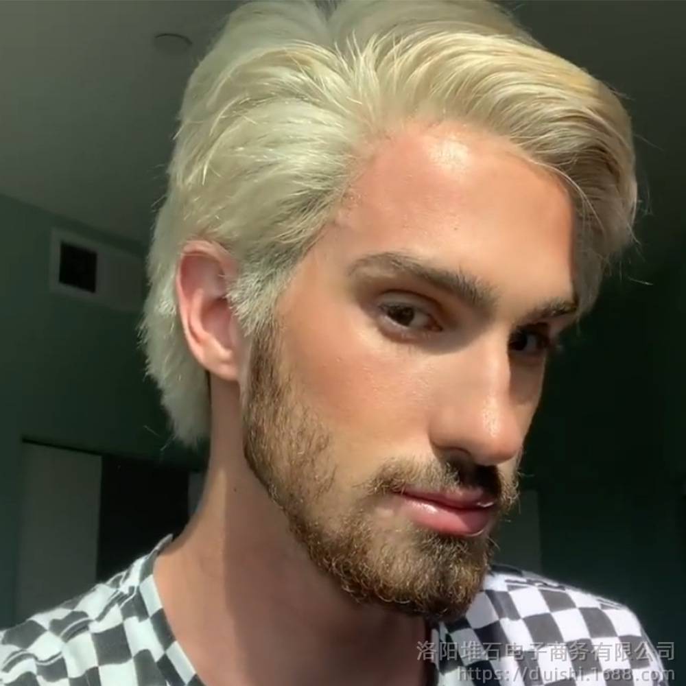 现货假发欧美男士短发跨境独立站金色机制高温丝个性假发一件代发