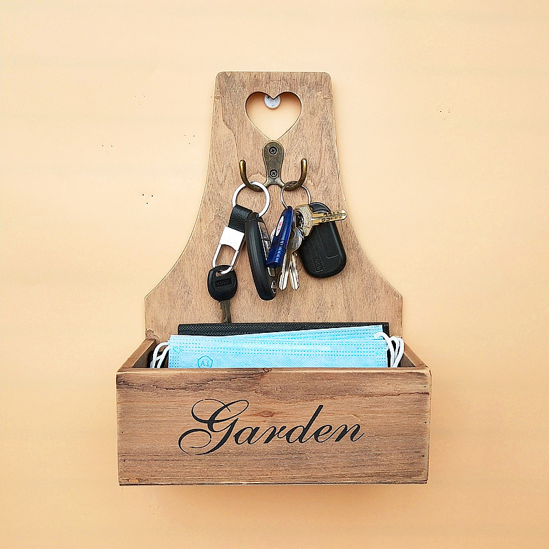 欧式复古创意钥匙盒木质钥匙整理盒杂物收纳盒装饰挂钩多用途壁挂