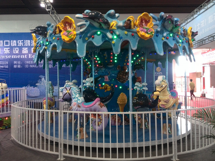16座海洋转马定制中型儿童旋转木马仿上传动12人豪华转马游乐设备