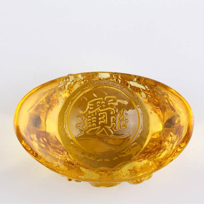 新款黄水晶元宝招财纳福摆件时尚家居摆饰各种尺寸礼品公司批发
