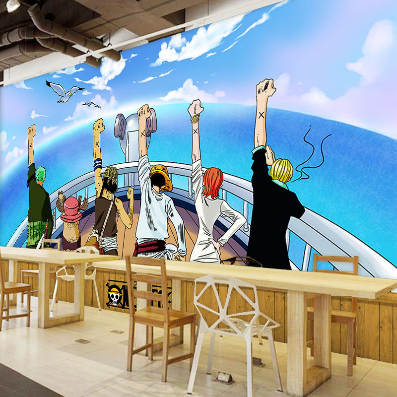 3d海贼王大型壁纸奶茶店烧烤店壁画游戏网咖墙纸路飞动漫墙布网吧