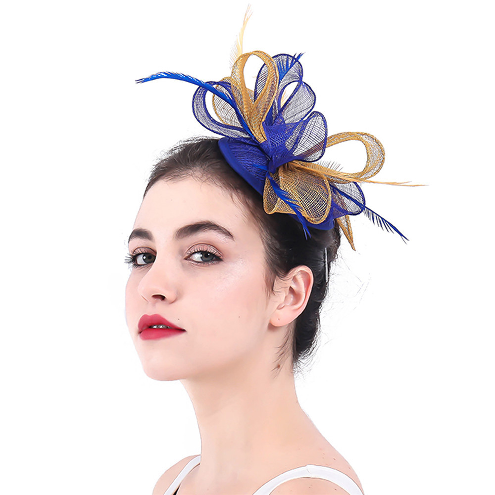 外贸出口新娘头饰礼帽麻纱帽羽毛头花亚麻英伦贵族羽毛发饰发夹款