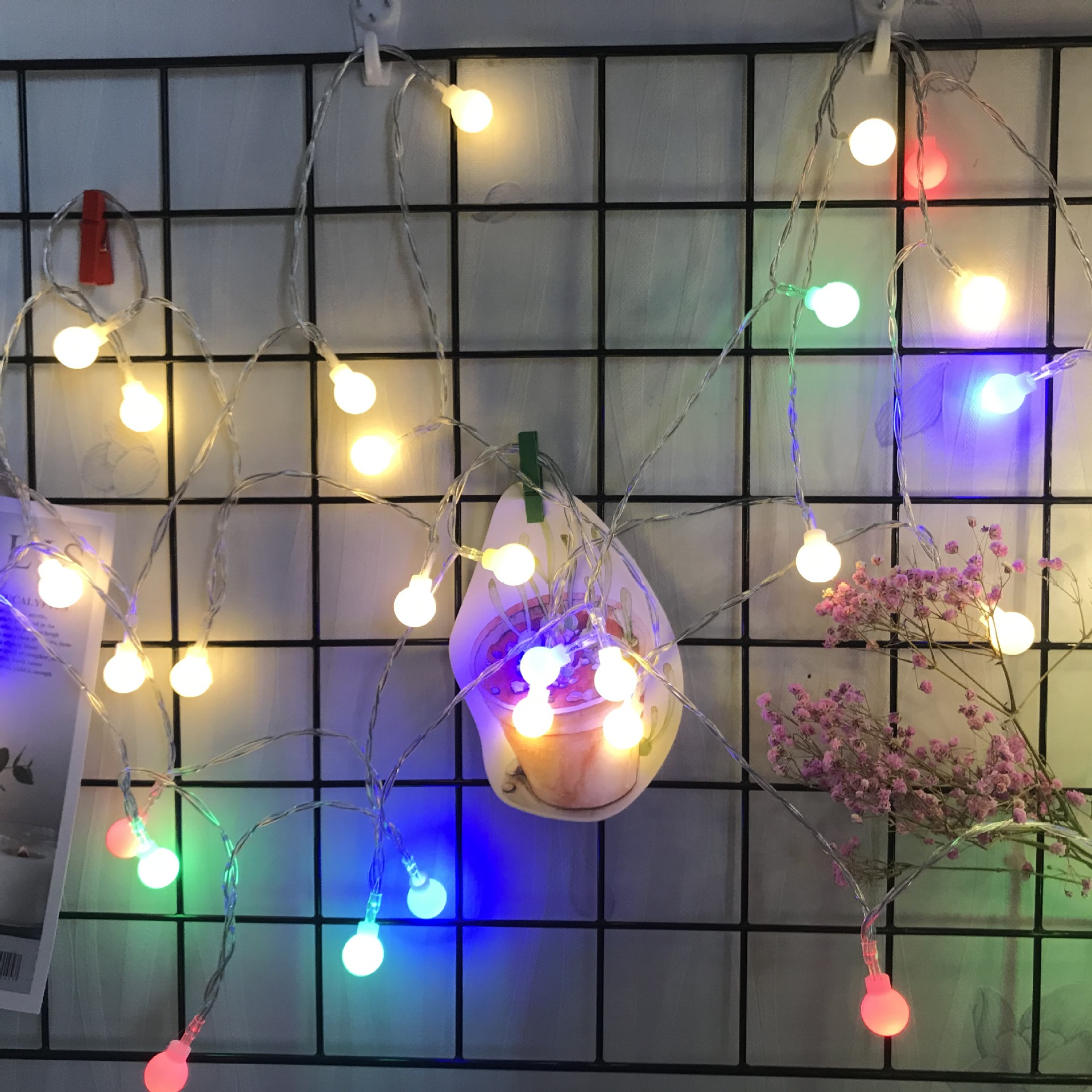 Camping Stall Frosted Small Balls Lighting Chain round Bead Ball Led Girl's Room Holiday Christmas Ornamental Festoon Lamp