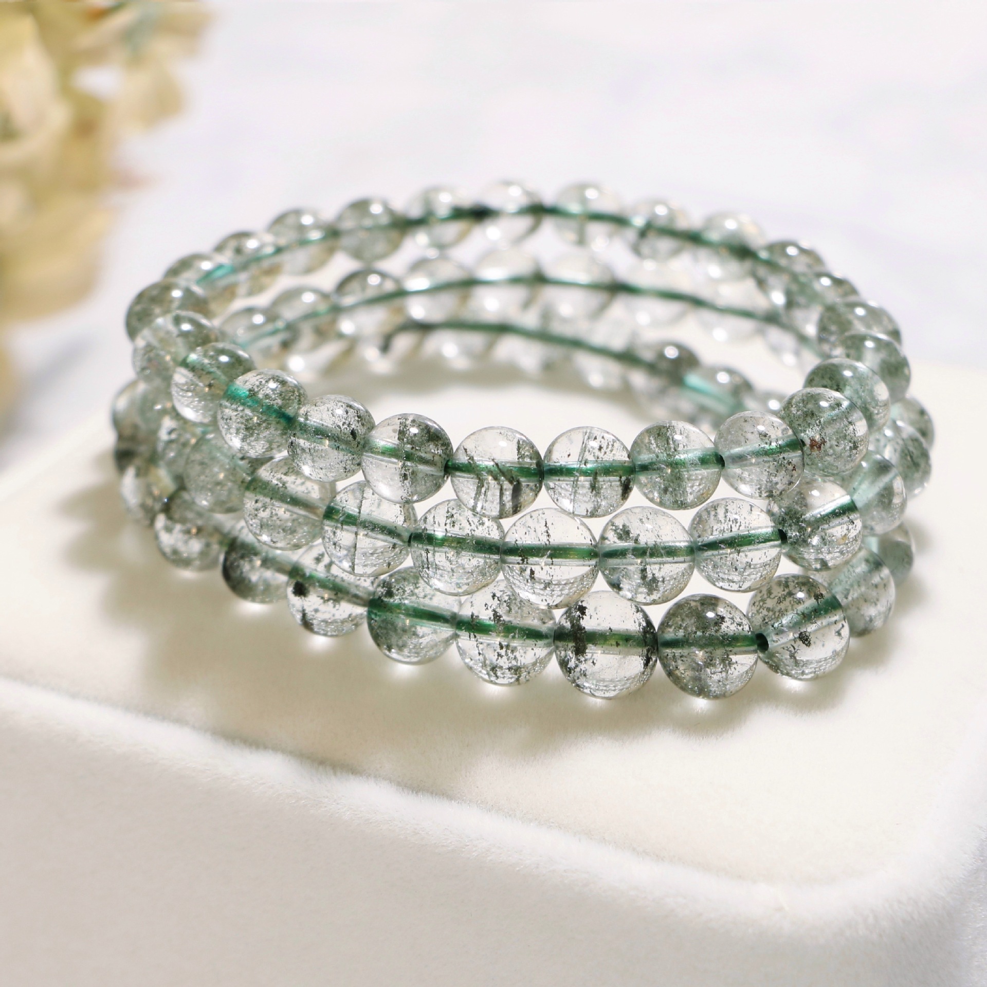 雏灵 千层绿幽灵手链男女巴西绿幽灵纱聚宝盆时尚手串水晶 批发