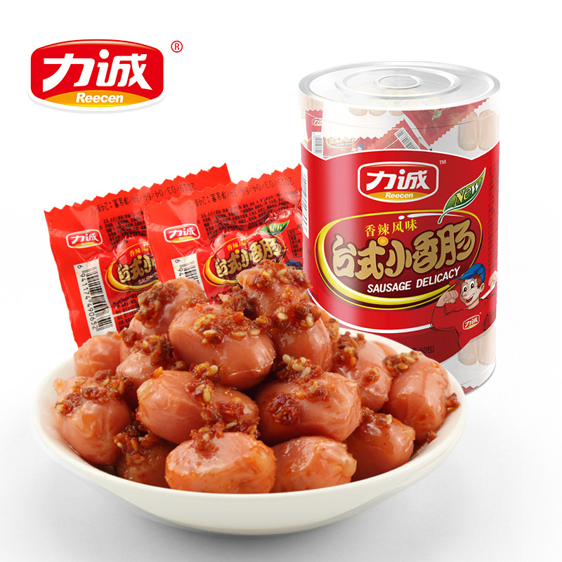 力诚台式小香肠50支装整桶休闲零食即食4粒装台式小烤肠火腿肠