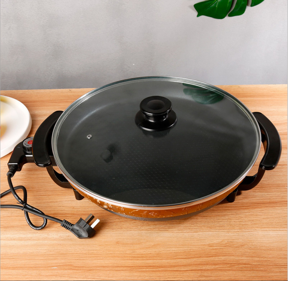 批发38cm圆形电煎锅 不粘少油烟平底锅 单面加热电饼铛 水煎包