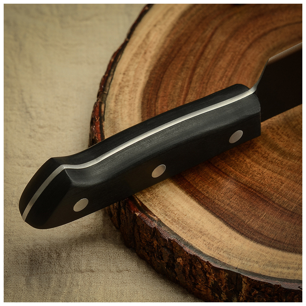 8寸尖头主厨刀 发黑刀面 黑彩木带孔菜刀 西式料理厨刀 庖丁牛刀