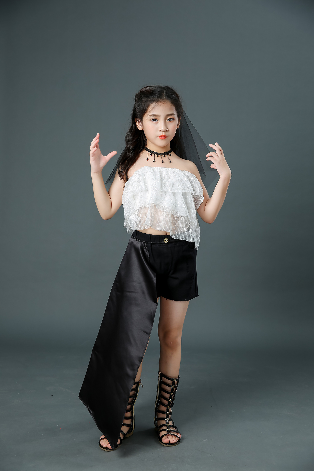 女童模特时尚走秀潮服儿童礼服西服套装个性白色洋气高端演出服秋