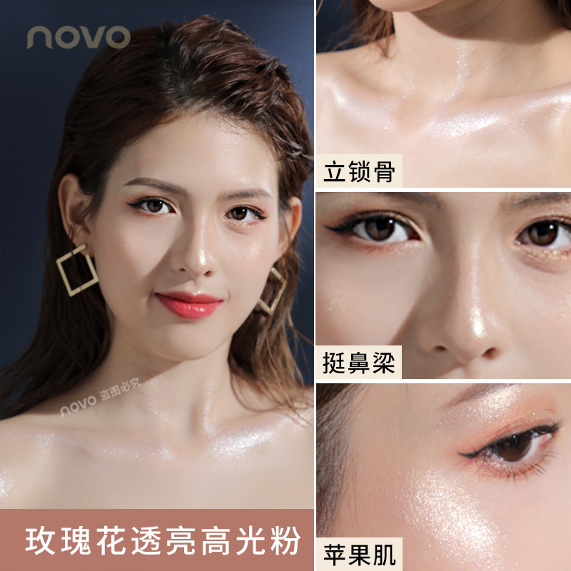 Novo5303 Rose Transparent Highlight Contour Compact Brightening Powder Fairy Shimmering Powder Shimmer Unicorn Makeup Palette