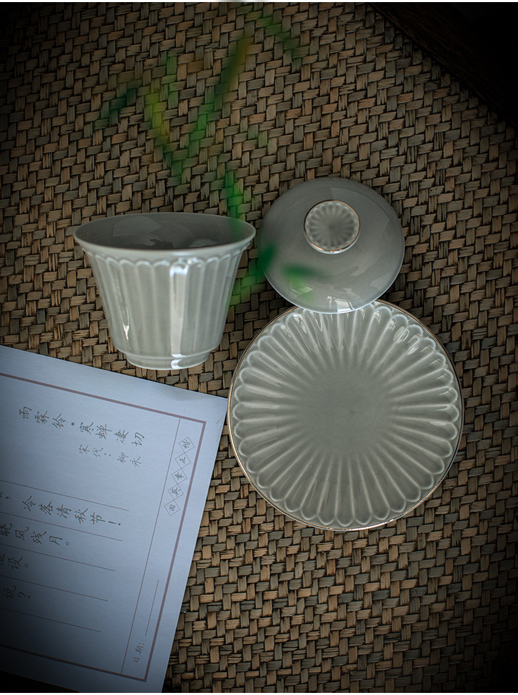 厂家直销创意花纹功夫茶具盖碗单个大号欧风商务礼品家用陶瓷批发