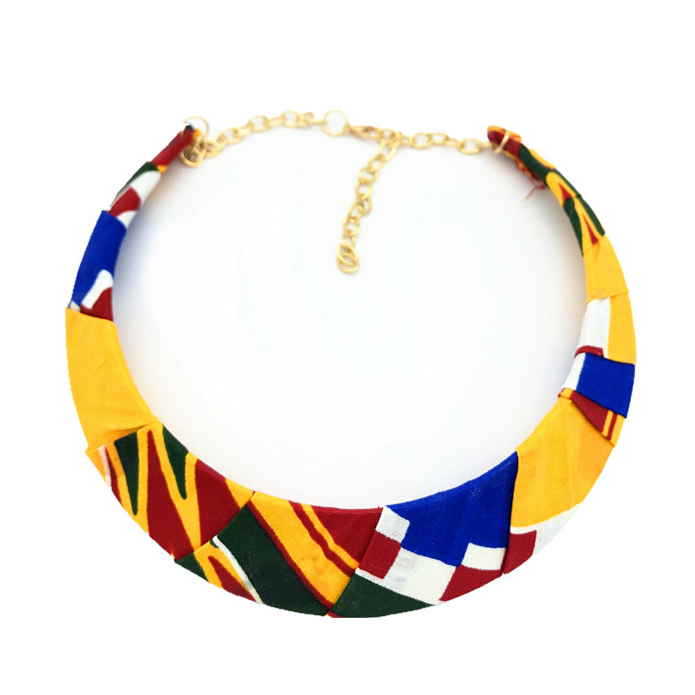 非洲风情项圈choker颈圈女项链套装 布编织亚马逊爆款necklace