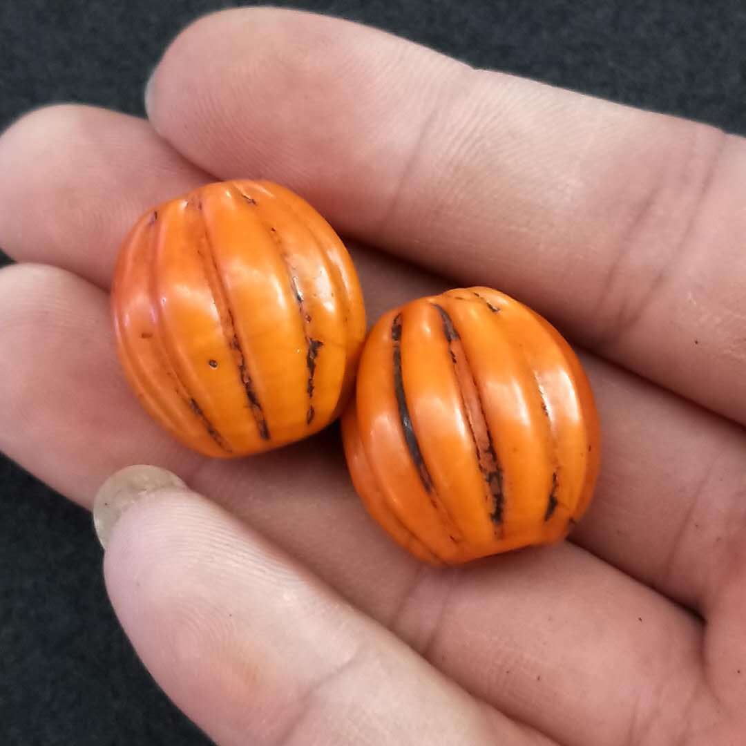 批发古法老琉璃南瓜珠磨砂手工串珠佛珠文玩配珠菩提diy仿古配件