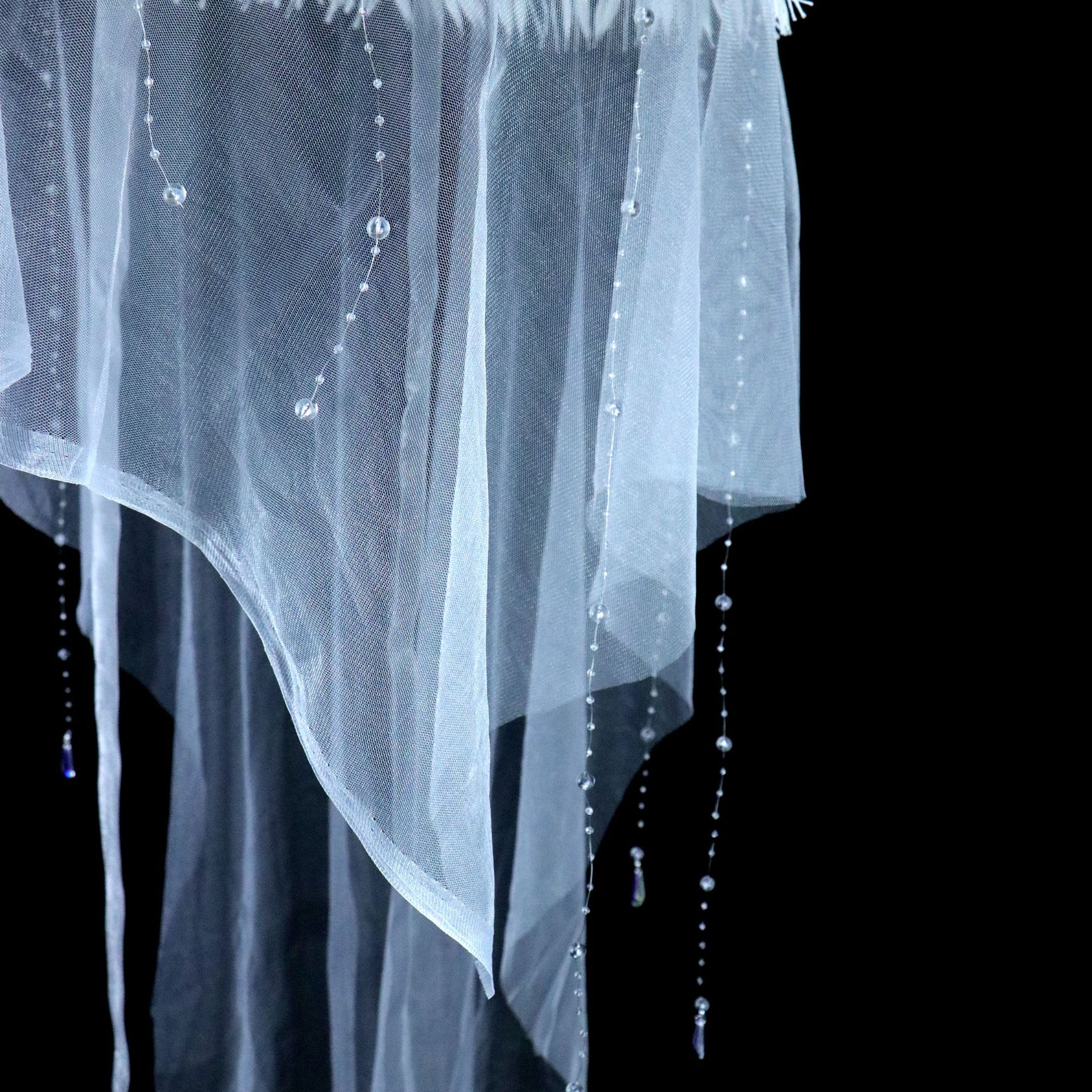 贰玥新品帷幔斗笠 汉服饰品写真道具重工水晶斗笠帽幕篱防晒飘逸