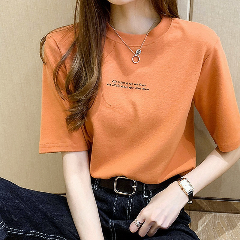 clothes women‘s korean-style all-match short-sleeved t-shirt women‘s round neck loose letter print women‘s student top t-shirt wholesale