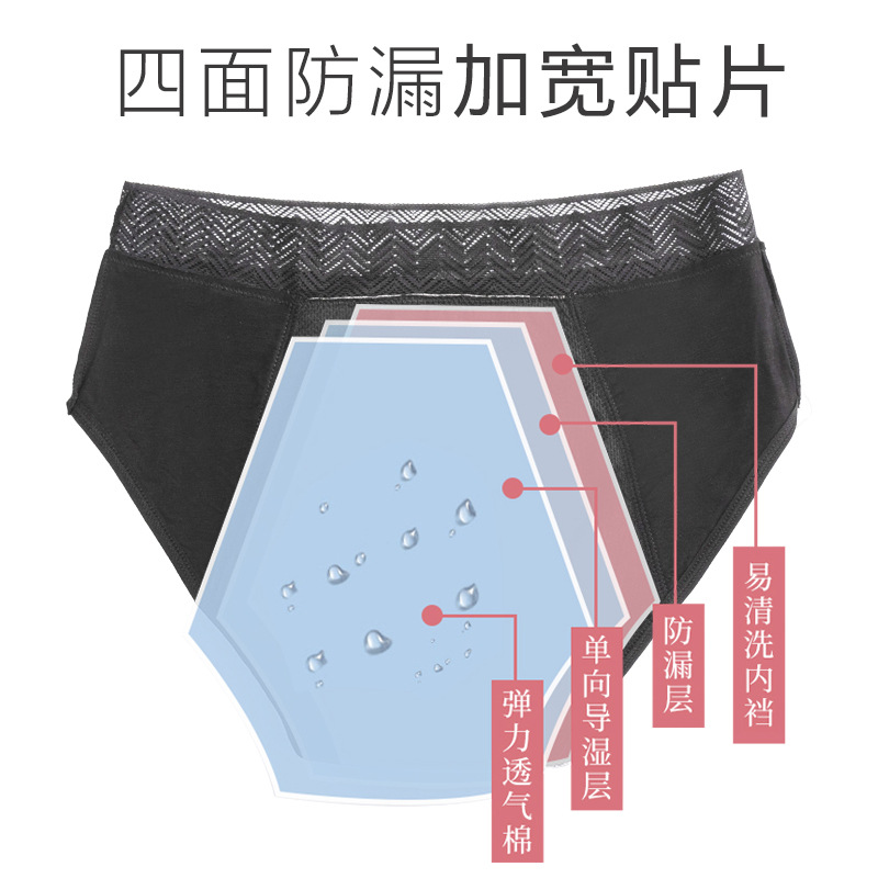 Foreign Trade Hot Sale Hot Sale Customized Menstrual Panties Women's Lace Instant Suction Period Panties Four-Layer Leak-Proof Quick-Drying Month Period Underwear