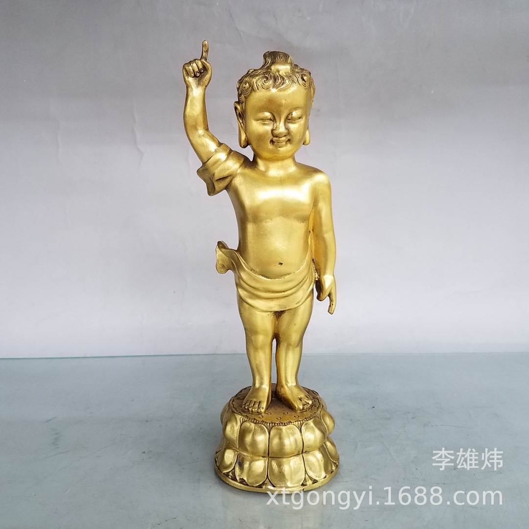 纯铜太子佛 铜浴佛摆件黄铜释迦摩尼浴佛 一手指天 一手指地