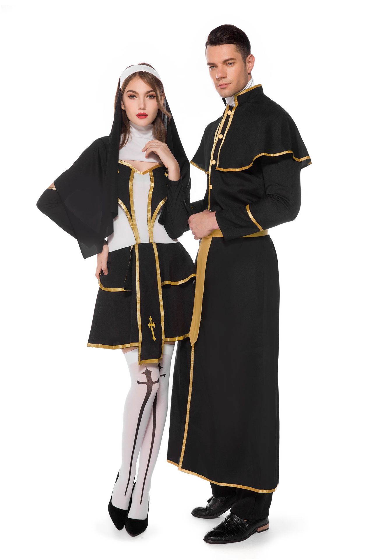 神父修女服 男女情侣长袍 化妆舞会女服饰 万圣节服装 成人采购价格