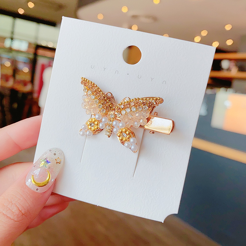 Pearl Butterfly Barrettes Korean Style Girl Super Fairy Duckbill Clip Simple Personality Elegant Hair Pin Side Fringe Clip