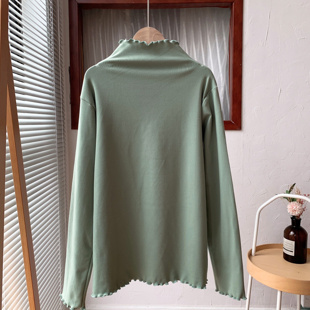 2023 Autumn and Winter New Bottoming Shirt Women's Wooden Ear Half-High Collar Long Sleeves Solid Color Inner Wear Slim Fit Warm Dralon Top