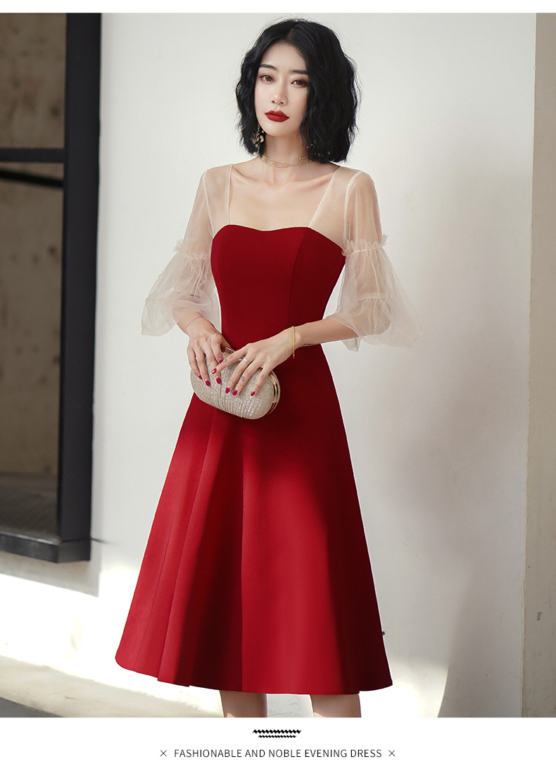敬酒服新娘2020新款酒红色订婚结婚回门晚礼服连衣裙显瘦平时可穿