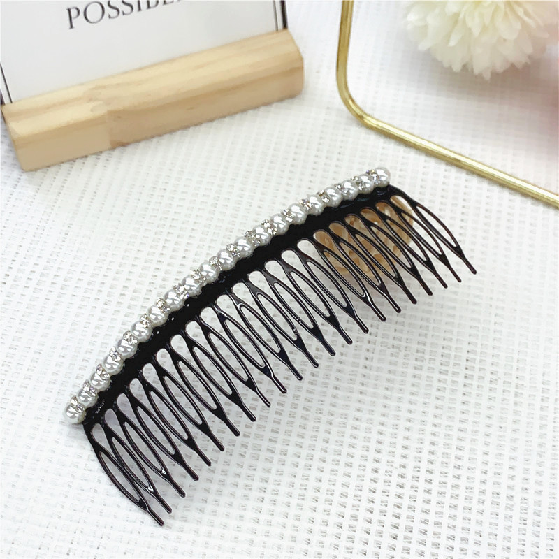 新款女生甜美时尚铁齿珍珠镶水钻大小号发梳插梳实用刘海发梳