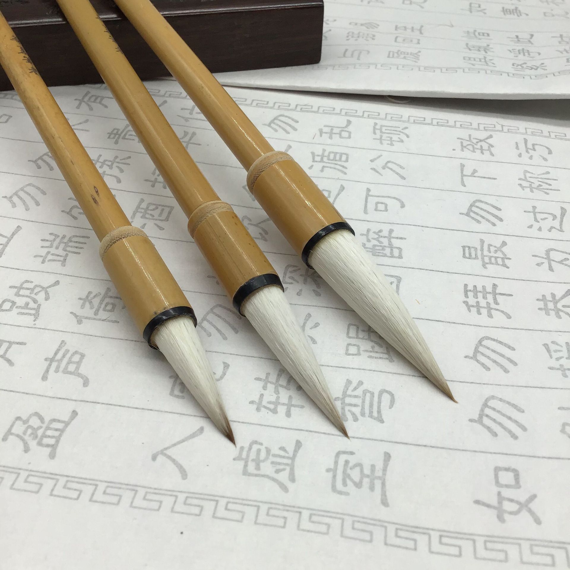 行云流水兼毫毛笔 一套3支竹杆成人学生楷书文房练习毛笔批发