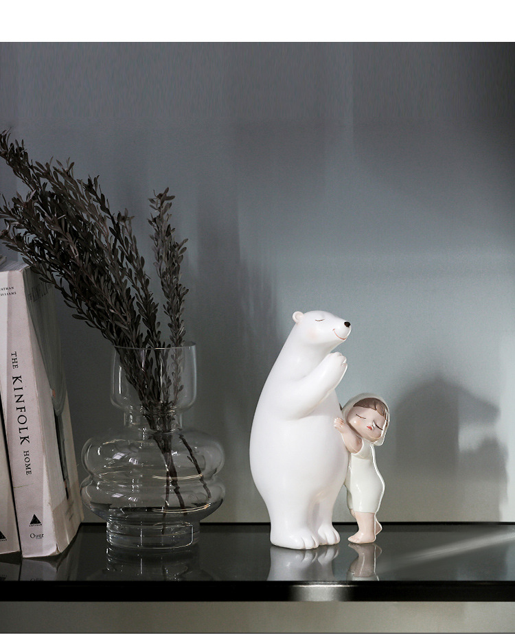 博西家居北极熊抱萌娃创意树脂工艺品摆件儿童可爱卧室玄关装饰品