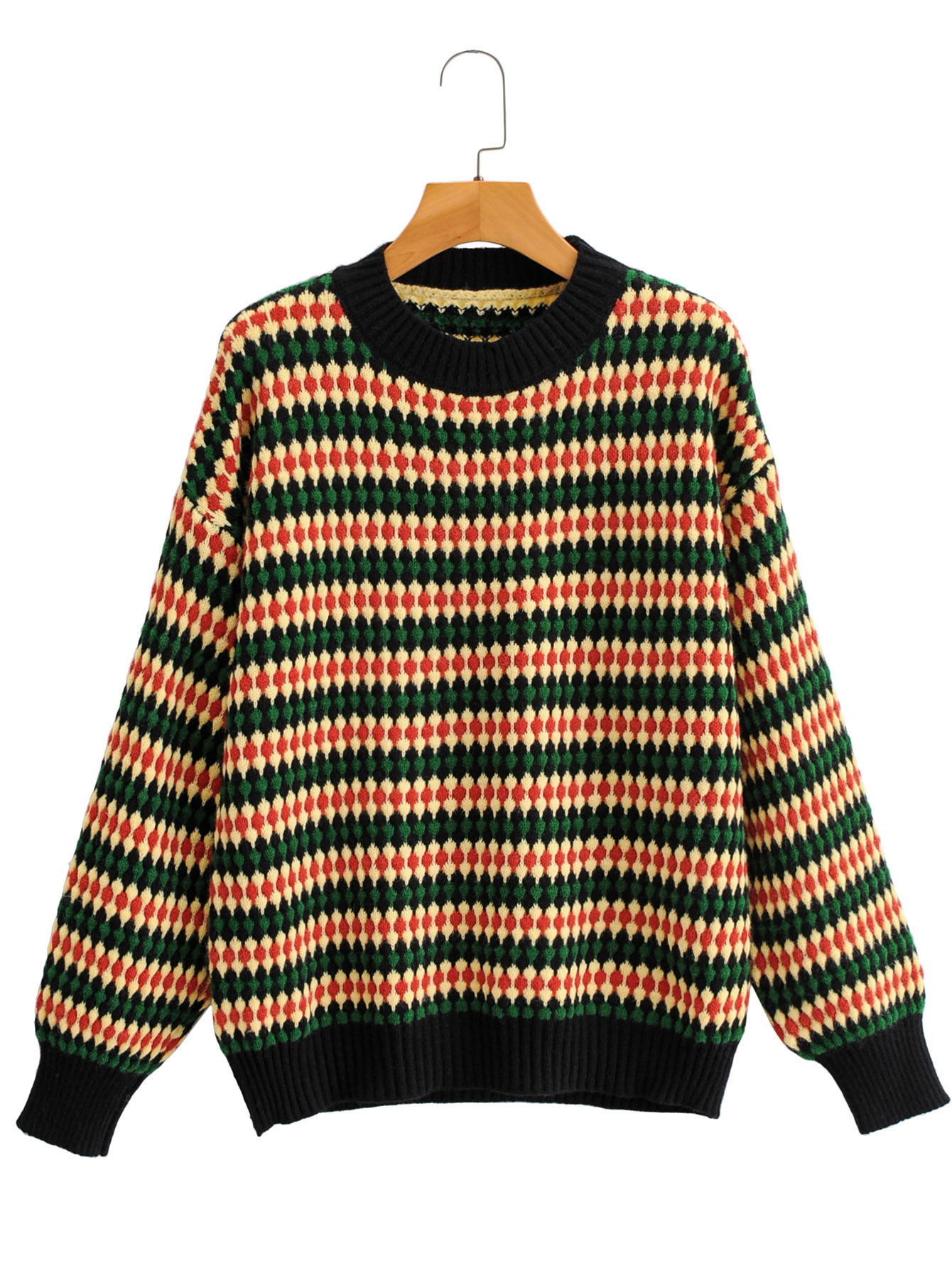 2020秋季外贸代发女装彩条圆领针织衫女毛衣