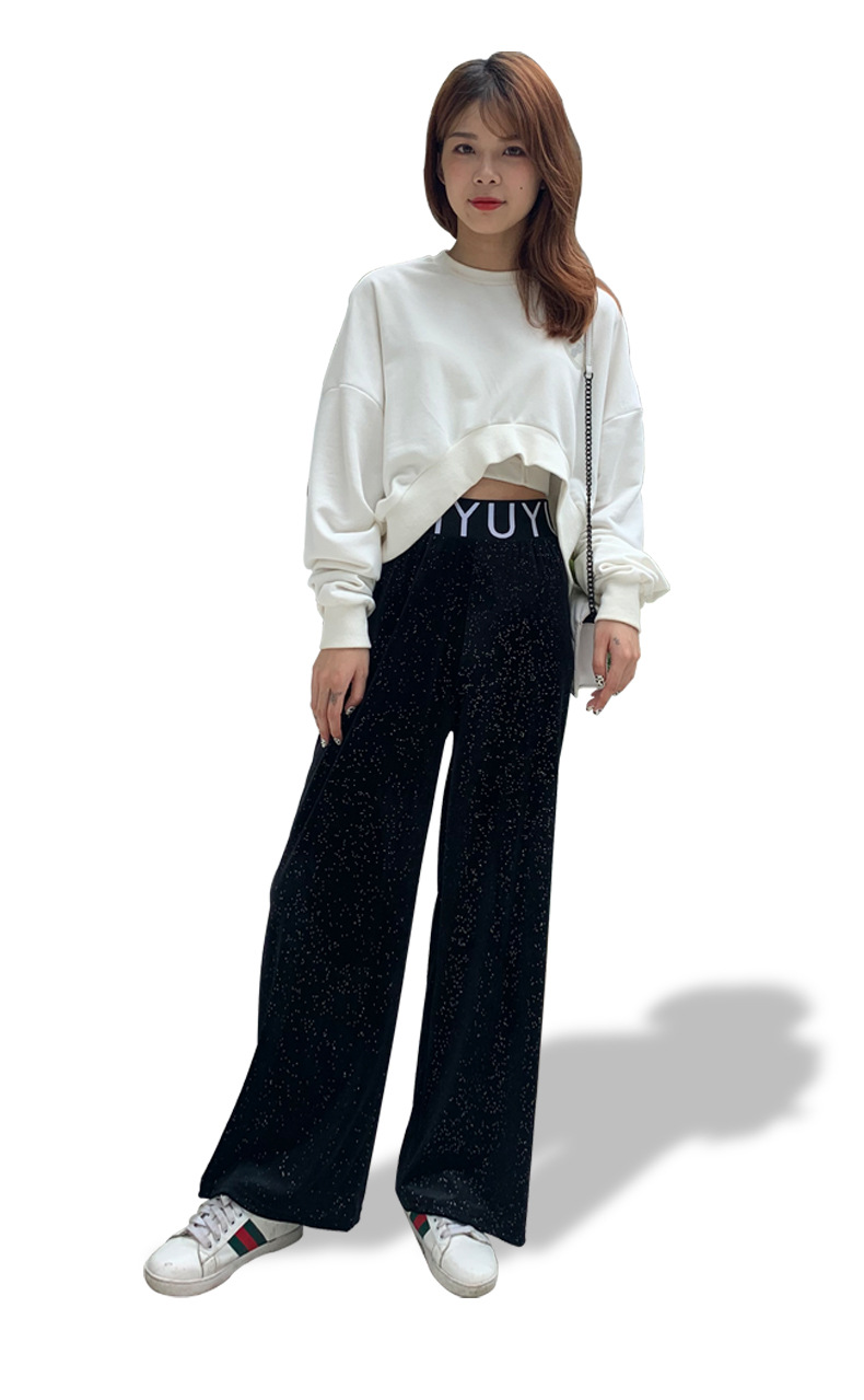 夏季时尚金丝绒阔腿裤女高腰显瘦垂感长裤女士网红闪闪休闲拖地裤