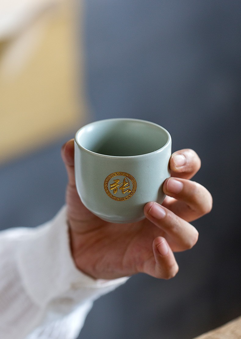 汝道 汝窑茶杯单杯百家姓定制品茗杯陶瓷功茶具大号主人杯可养